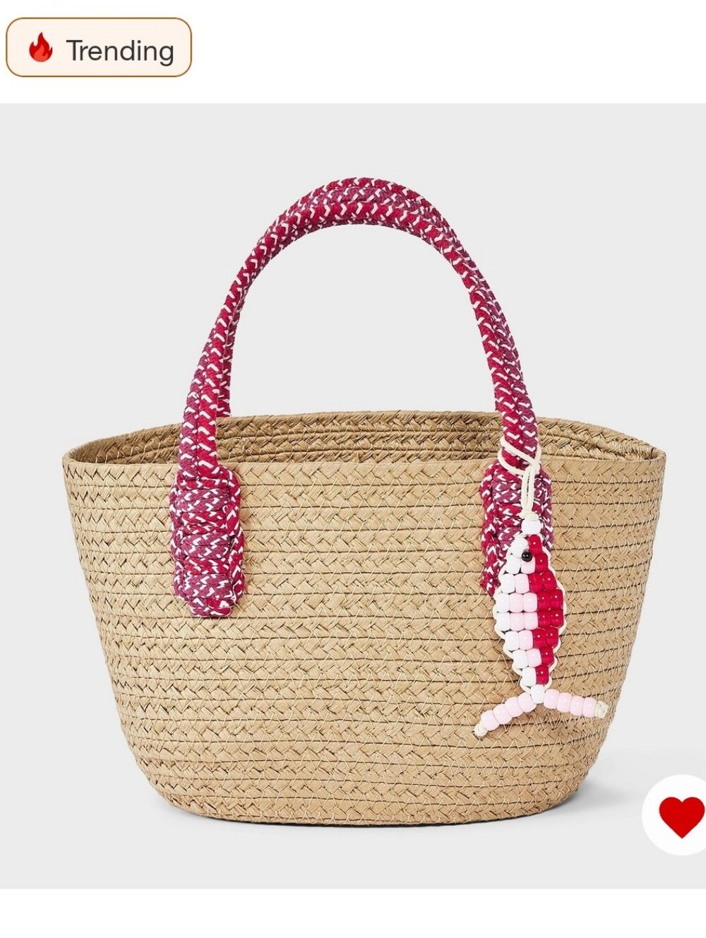 BNWT Woven Bag with Red Braided Rope Handles & Fish Charm - MDW Ready!